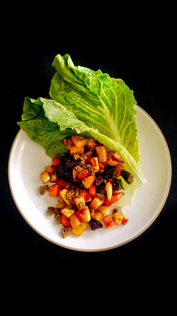 black background salad plate